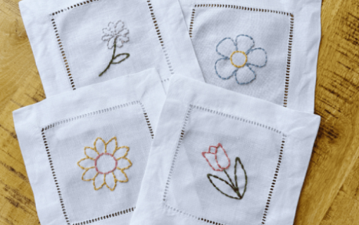 Beginner Hand Embroidery: Floral Cocktail Napkin Sets